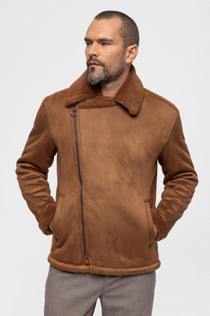 Veste en daim doublée en faux shearling pour hommes - Wessi