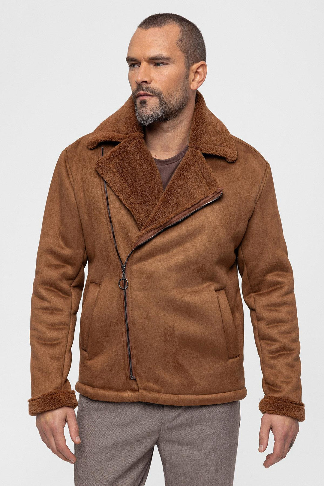 Veste en daim doublée en faux shearling pour hommes - Wessi
