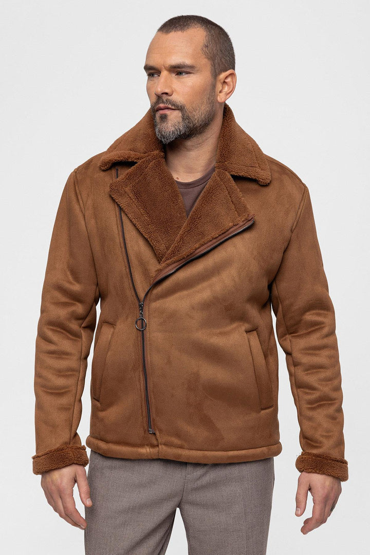 Veste en daim doublée en faux shearling pour hommes - Wessi