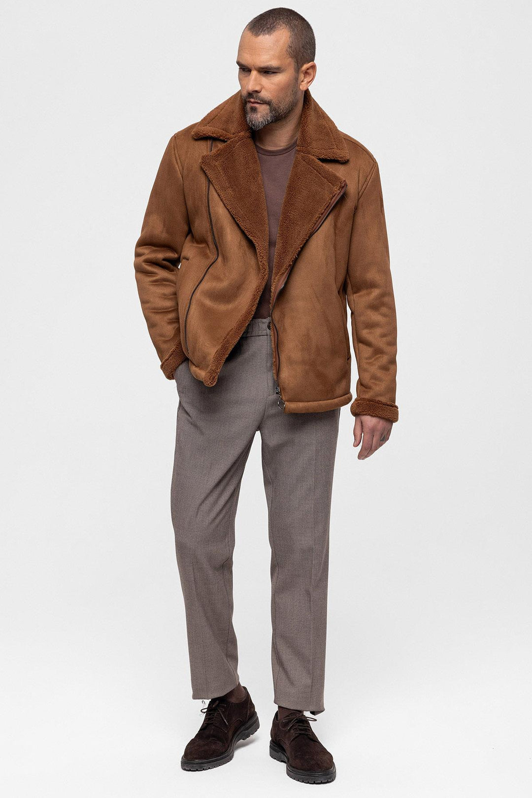 Veste en daim doublée en faux shearling pour hommes - Wessi