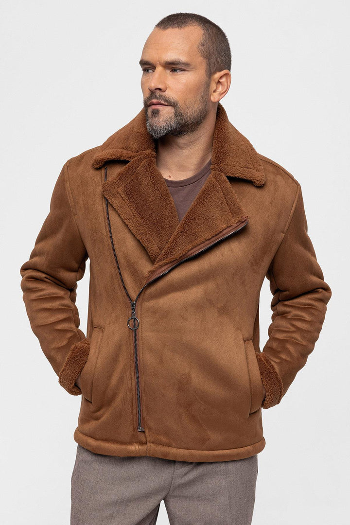 Veste en daim doublée en faux shearling pour hommes - Wessi