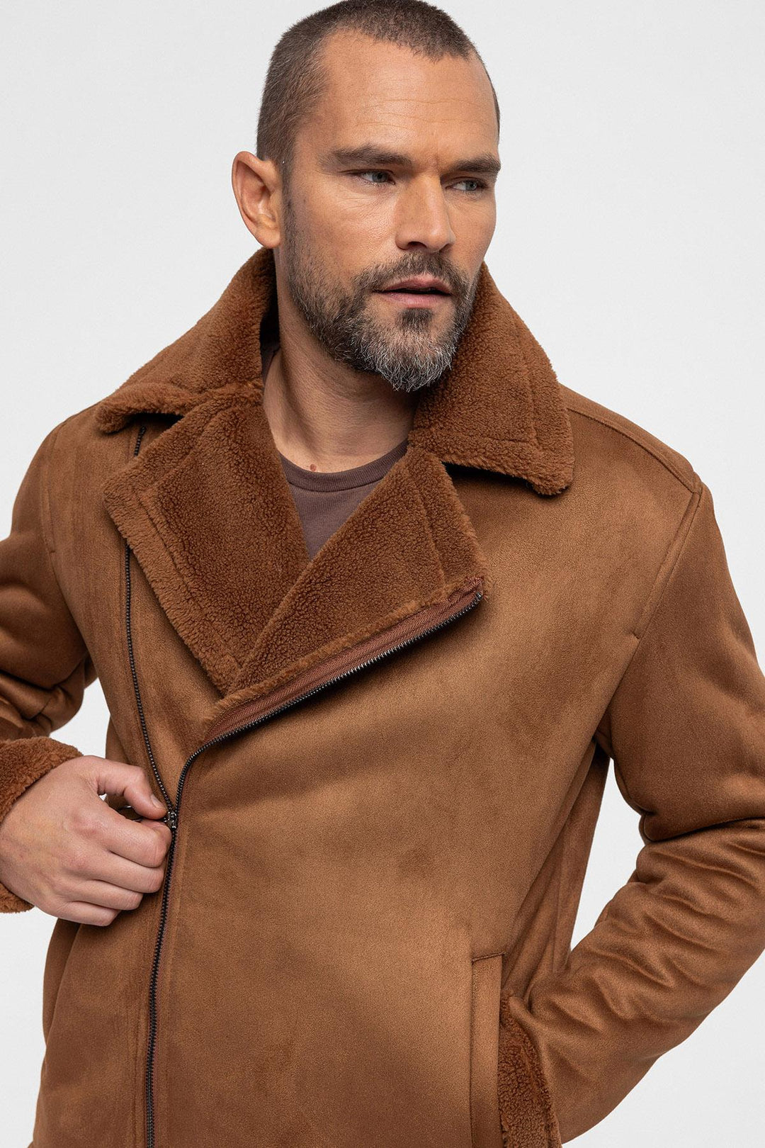 Veste en daim doublée en faux shearling pour hommes - Wessi