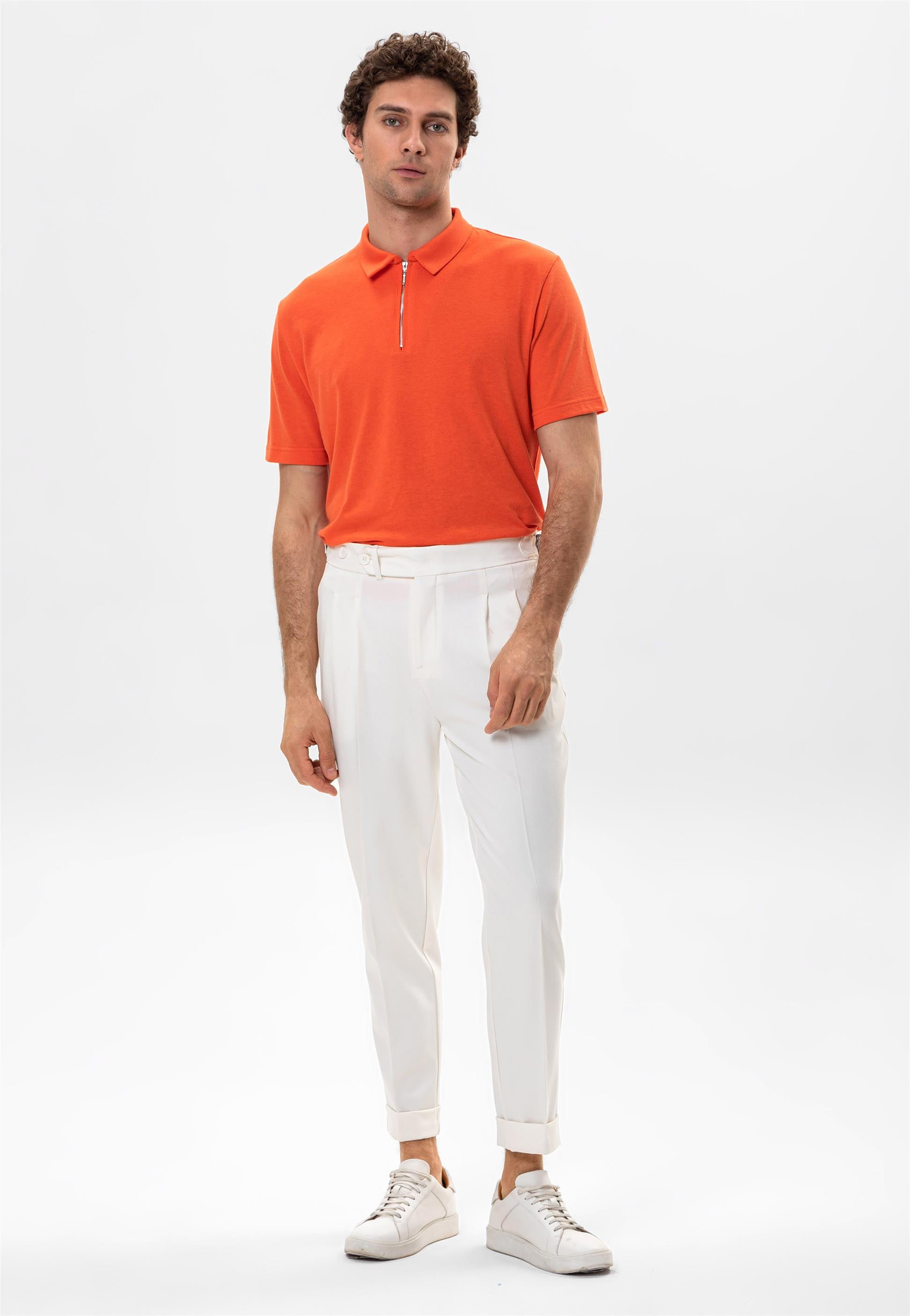 T-Shirt Zippé Col Polo Homme Saumon Wessi - Main Image