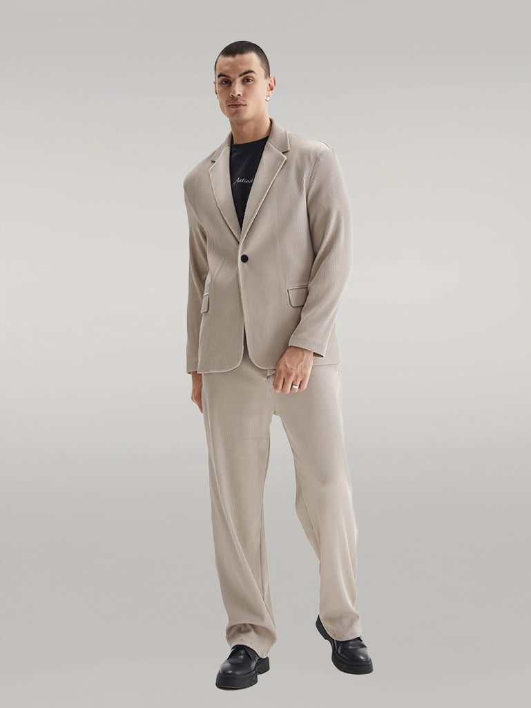 Costume Homme Beige Côtelé Texturé Oversize - Wessi