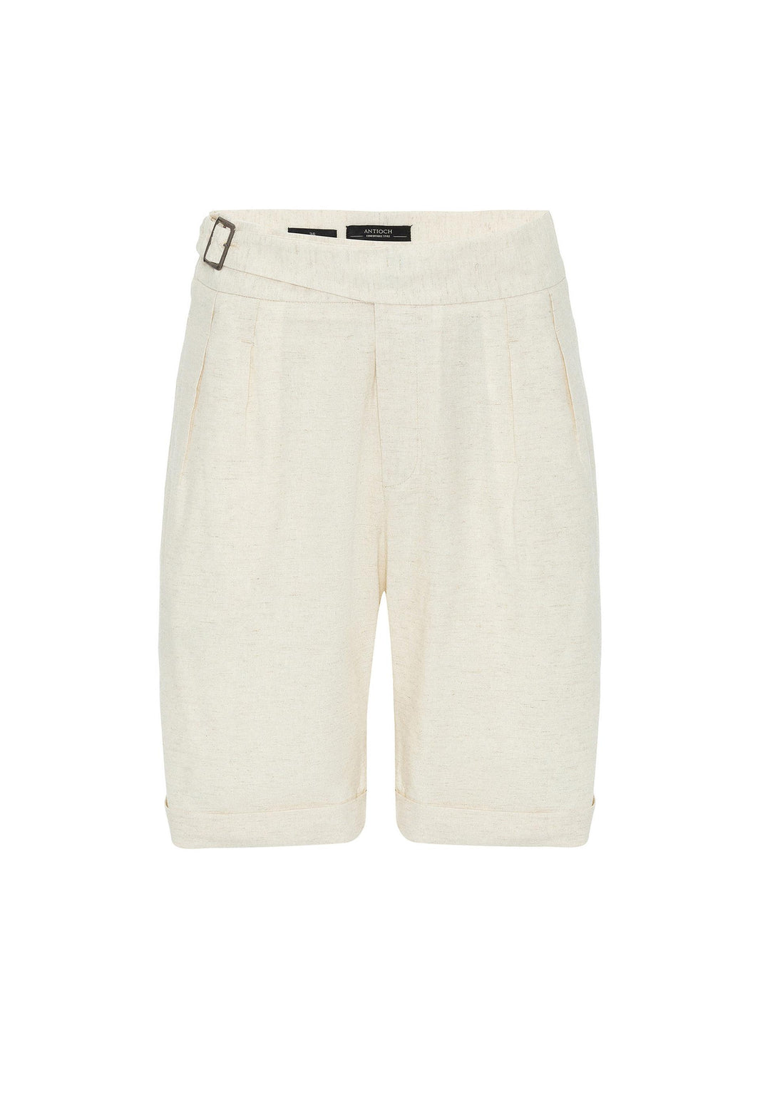 Men's Ecru Buckle Detailed Pleated Shorts - Wessi