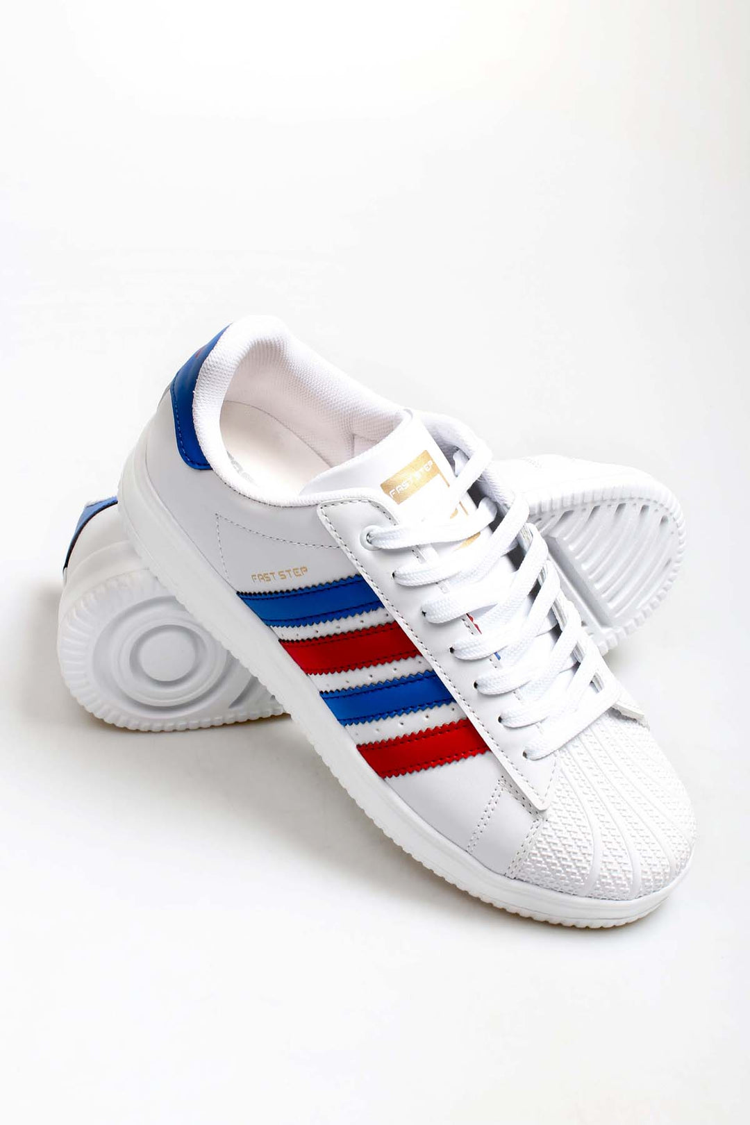 Baskets en cuir blanc pour hommes avec détails à rayures patriotiques - Wessi