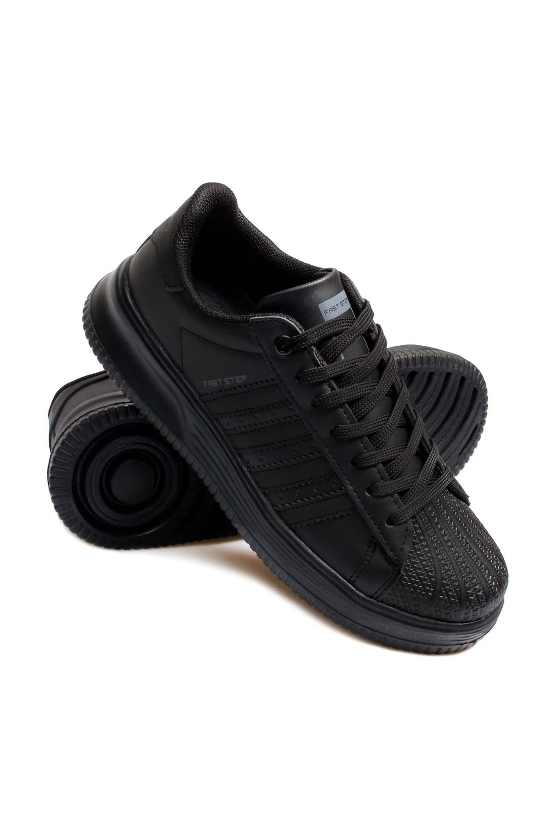 Baskets basses en cuir entièrement noires pour hommes avec bout texturé - Wessi