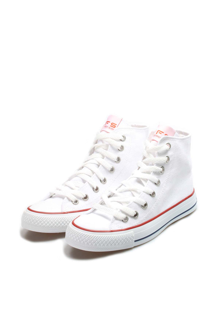 Baskets montantes blanches en toile avec détail à rayures rouges pour homme - Wessi