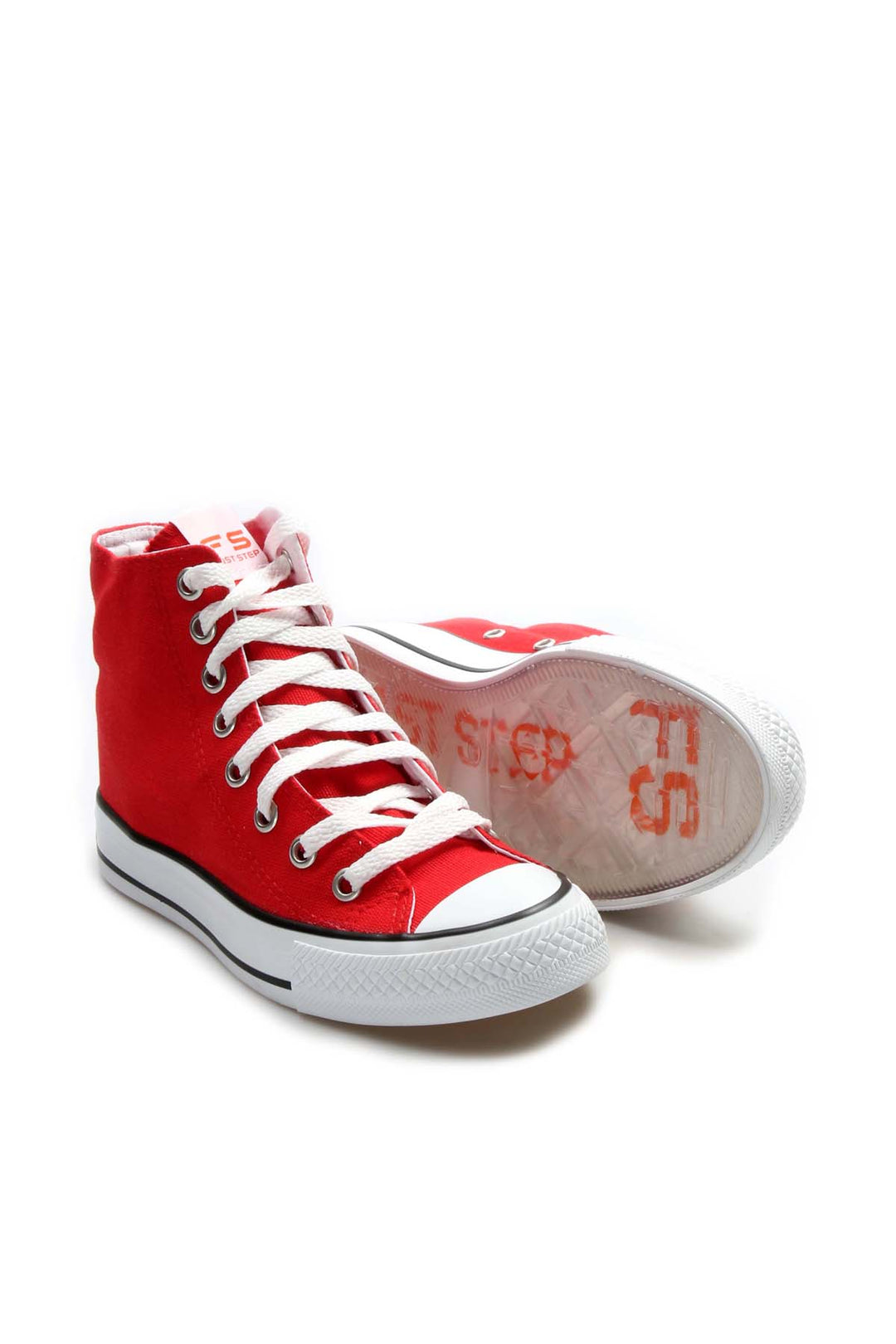 Men's Red High-Top Canvas Sneakers with White Laces - Wessi