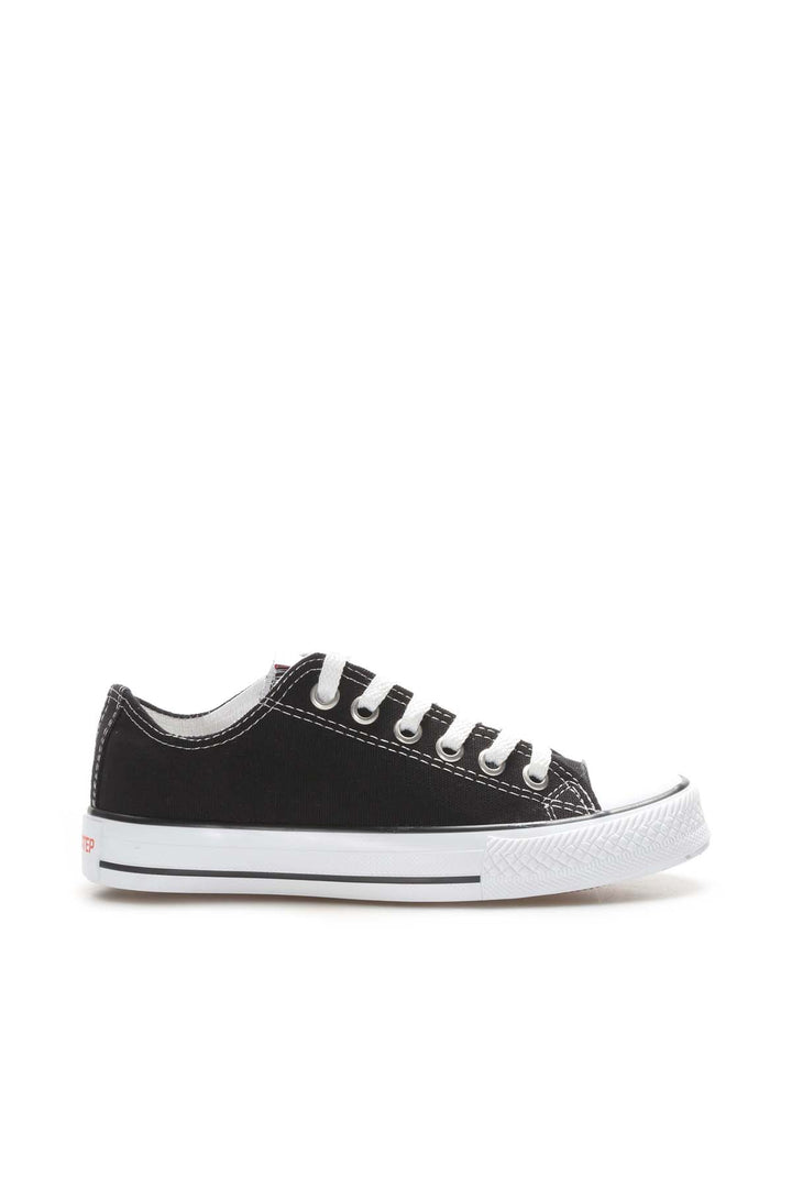 Sneakers Basse da Uomo in Tela Nera con Lacci Bianchi - Wessi