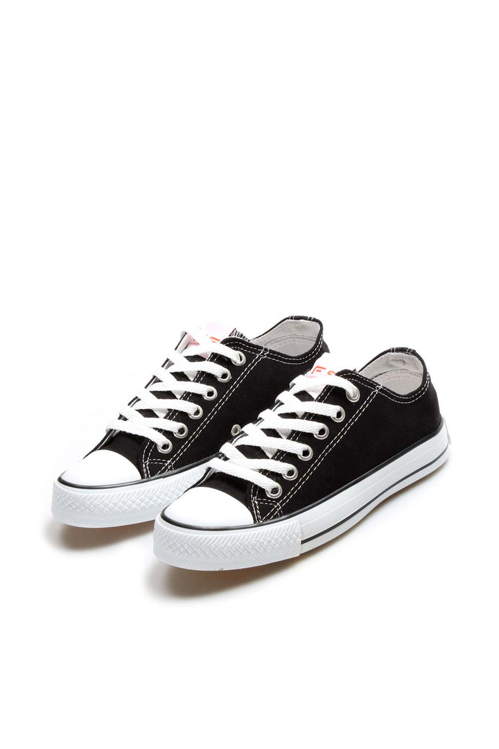 Sneakers Basse da Uomo in Tela Nera con Lacci Bianchi - Wessi