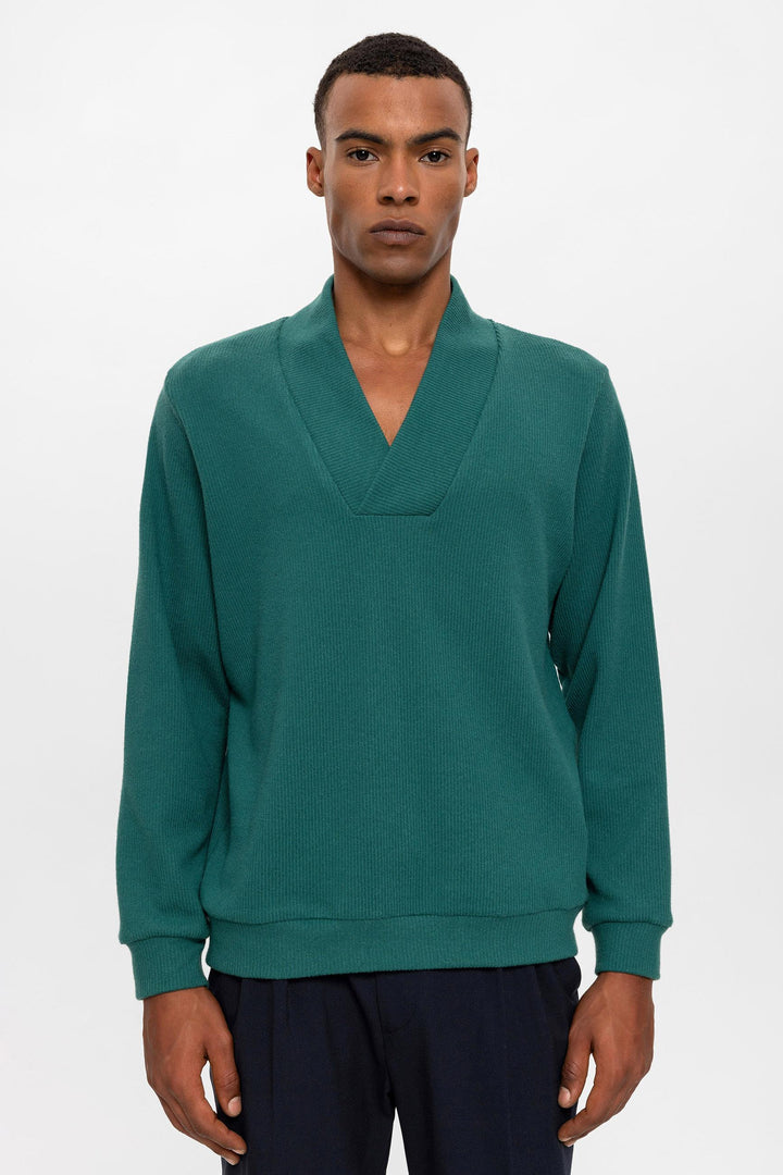 Pull col V vert pour homme - Wessi