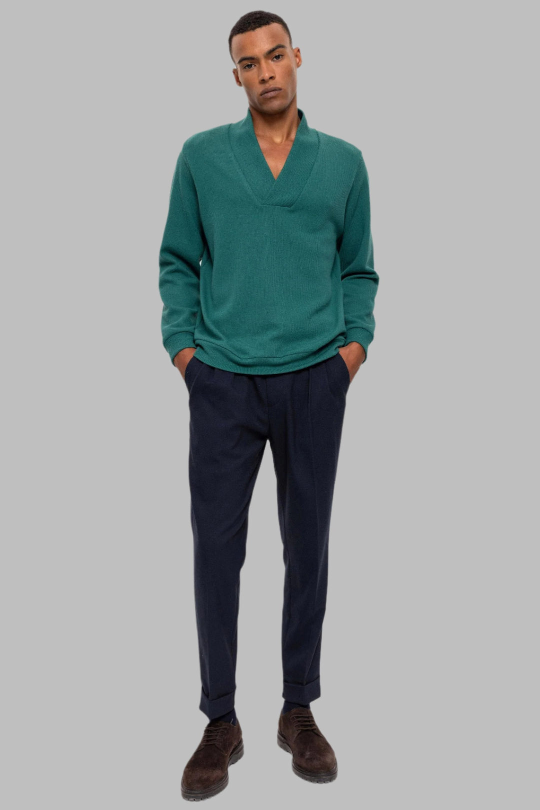 Pull col V vert pour homme - Wessi