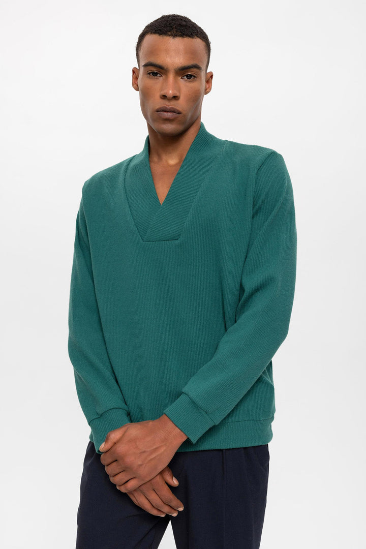 Pull col V vert pour homme - Wessi