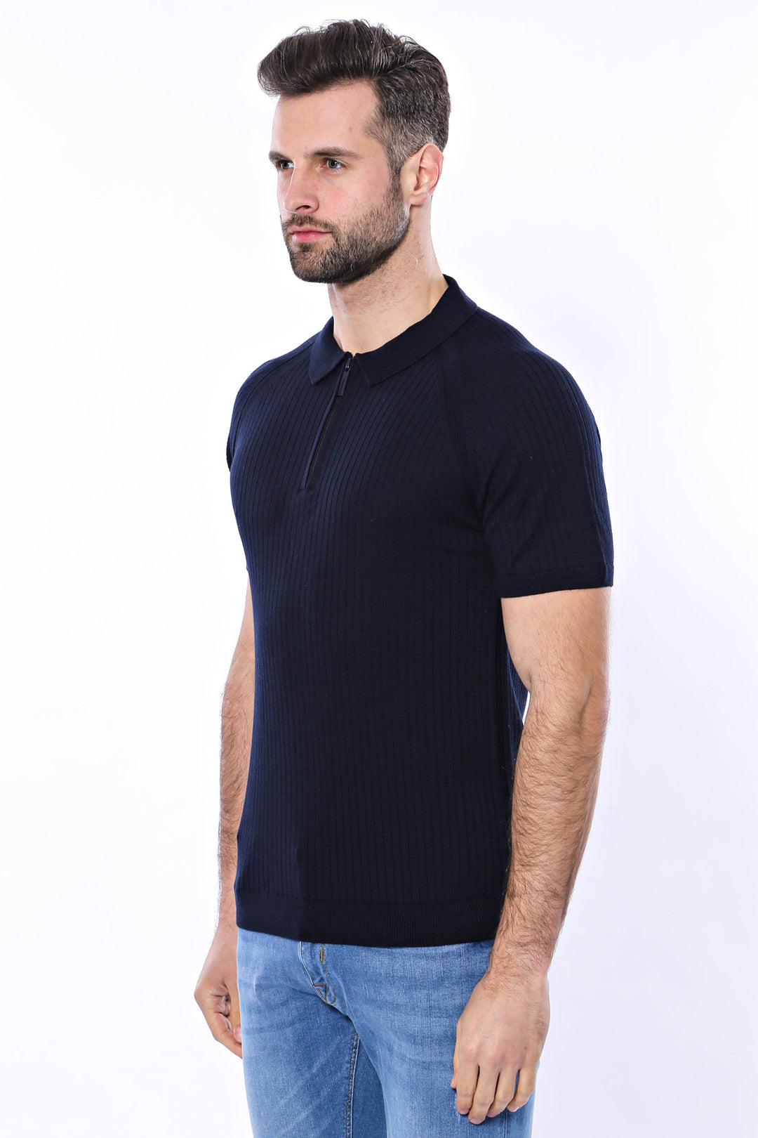 Camiseta Hombre Polo Cremallera Estampada De Punto Azul Marino - Wessi