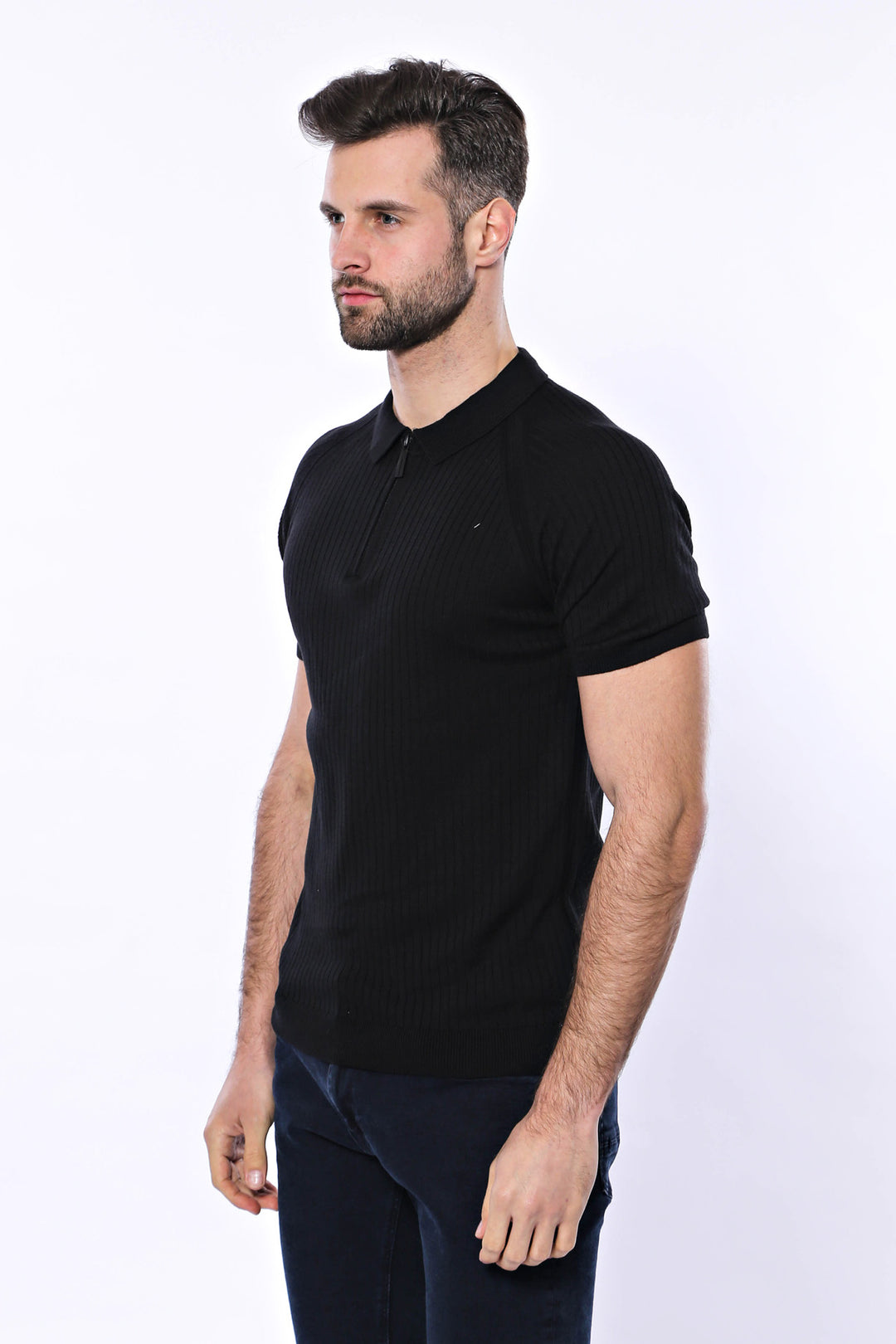 Camiseta Polo De Punto Negra Estampada Con Cremallera - Wessi