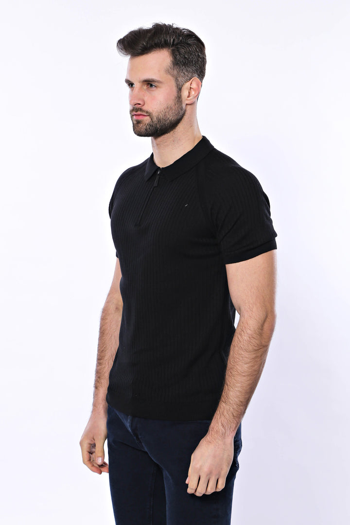 Camiseta Polo De Punto Negra Estampada Con Cremallera - Wessi