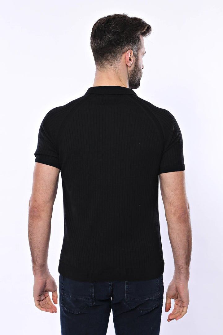 Camiseta Polo De Punto Negra Estampada Con Cremallera - Wessi