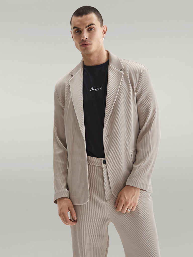 Costume Homme Beige Côtelé Texturé Oversize - Wessi