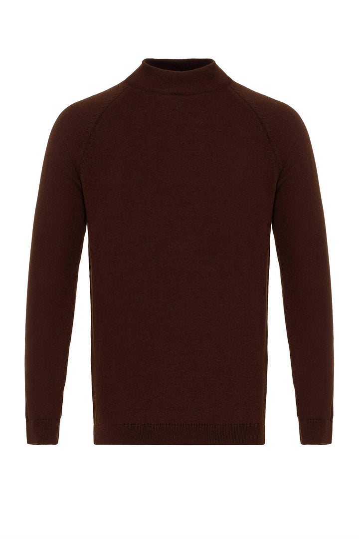 Men's Brown Half Turtleneck  Sweater - Wessi