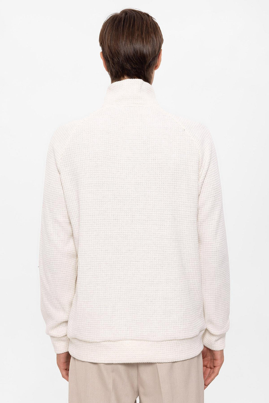 Maglione a collo alto con mezza cerniera ecru da uomo - Wessi