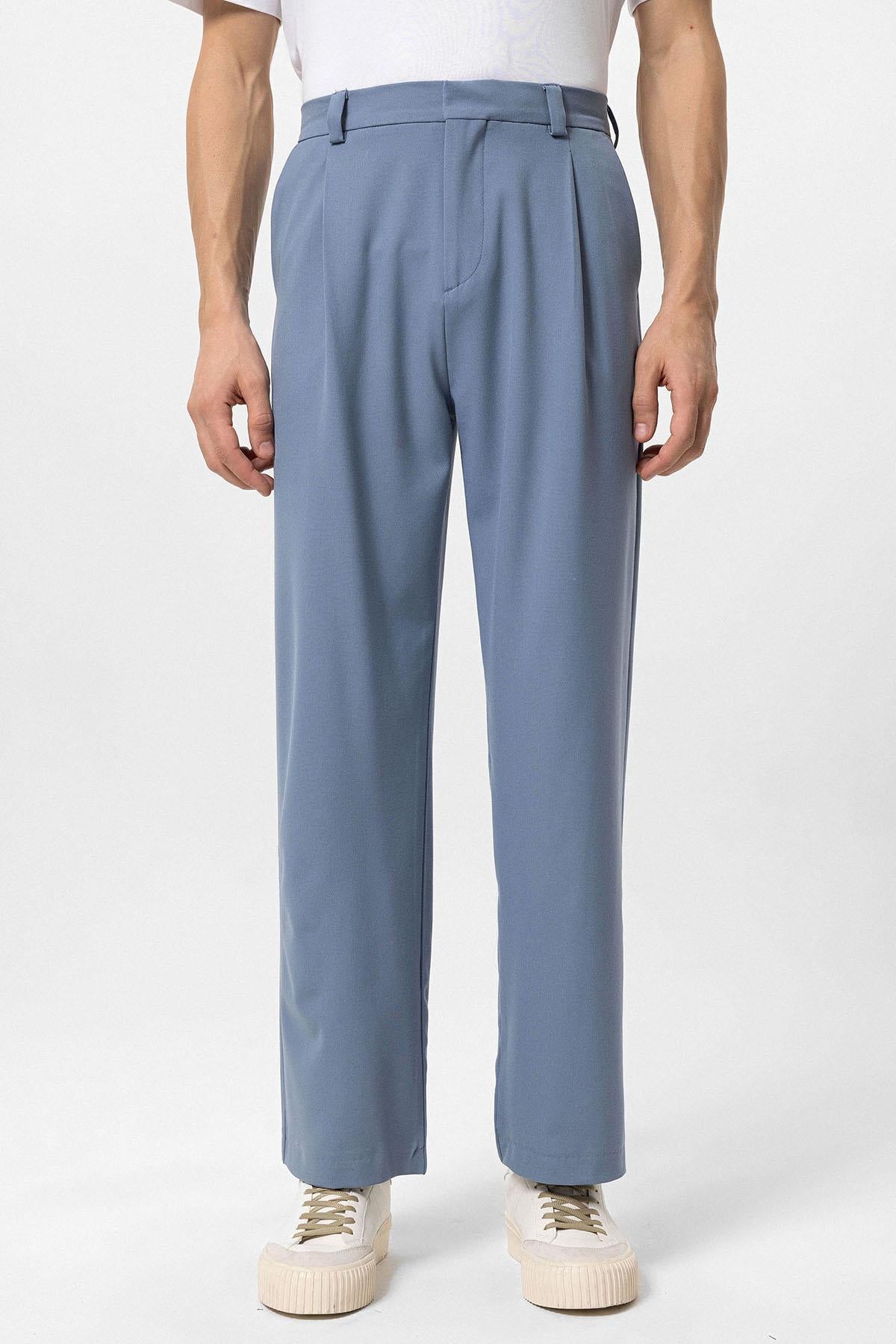Men's Baby Blue High-Waisted Baggy Pants - Wessi