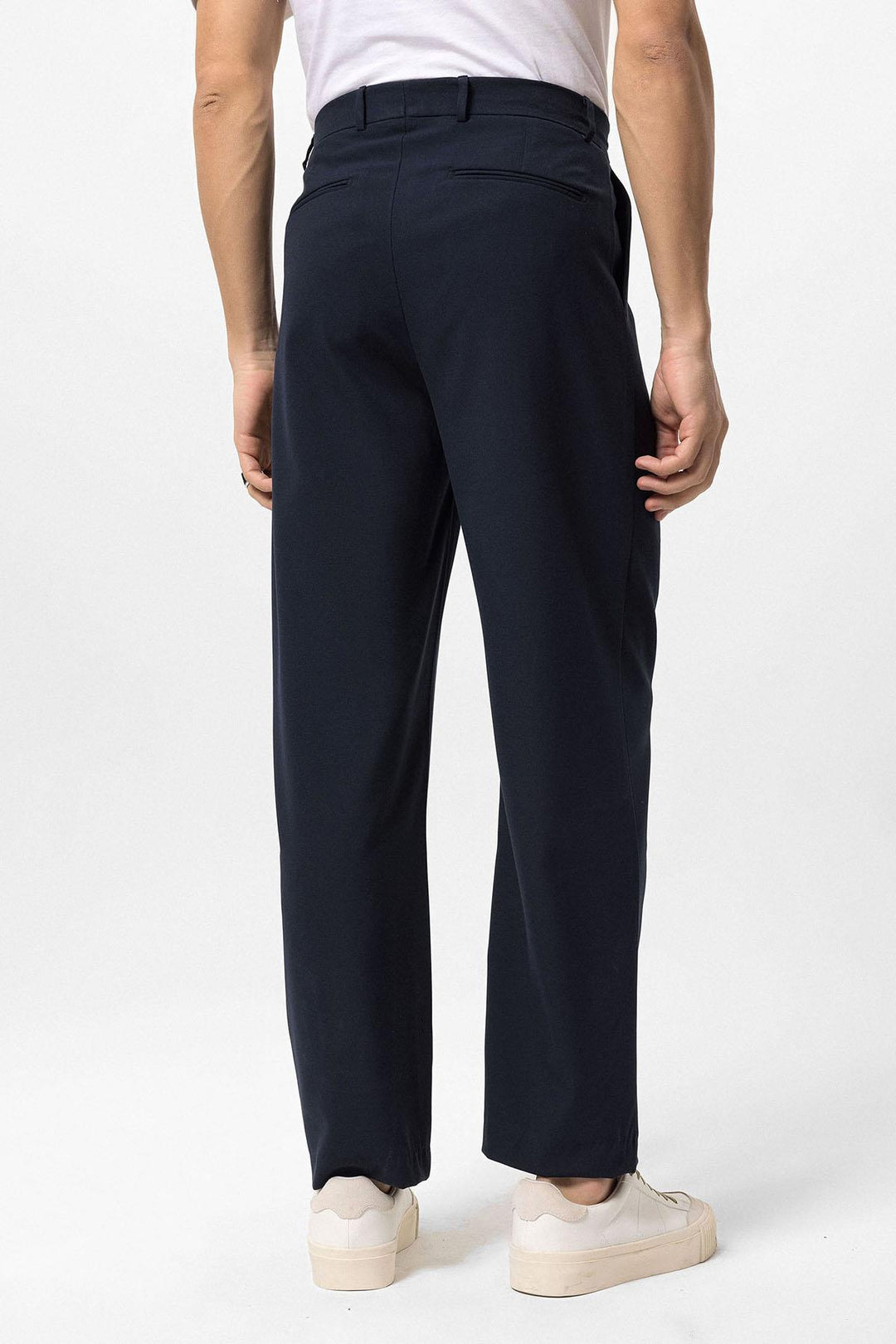 Men's Navy Blue High-Waisted Baggy  Pants - Wessi