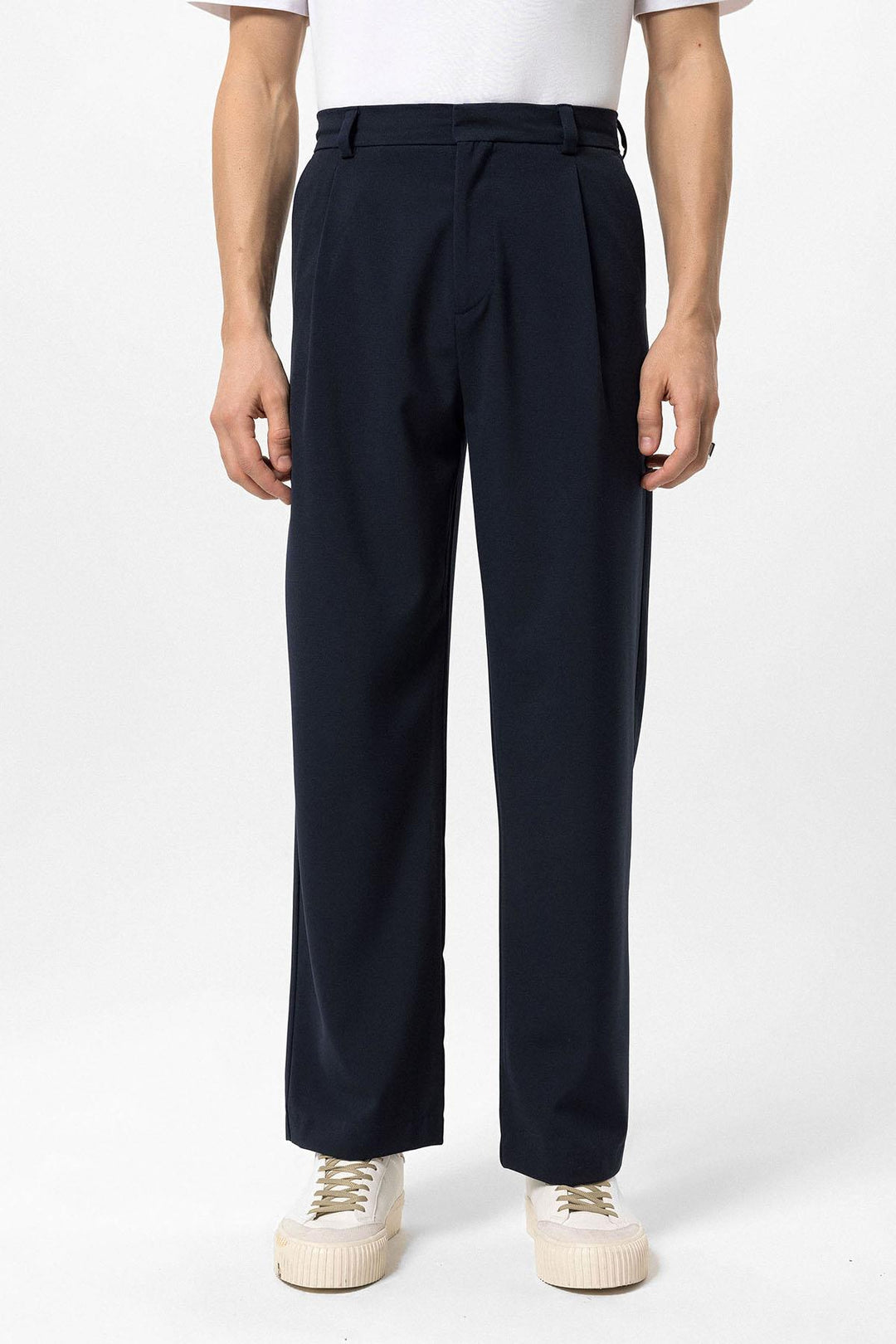 Men's Navy Blue High-Waisted Baggy  Pants - Wessi