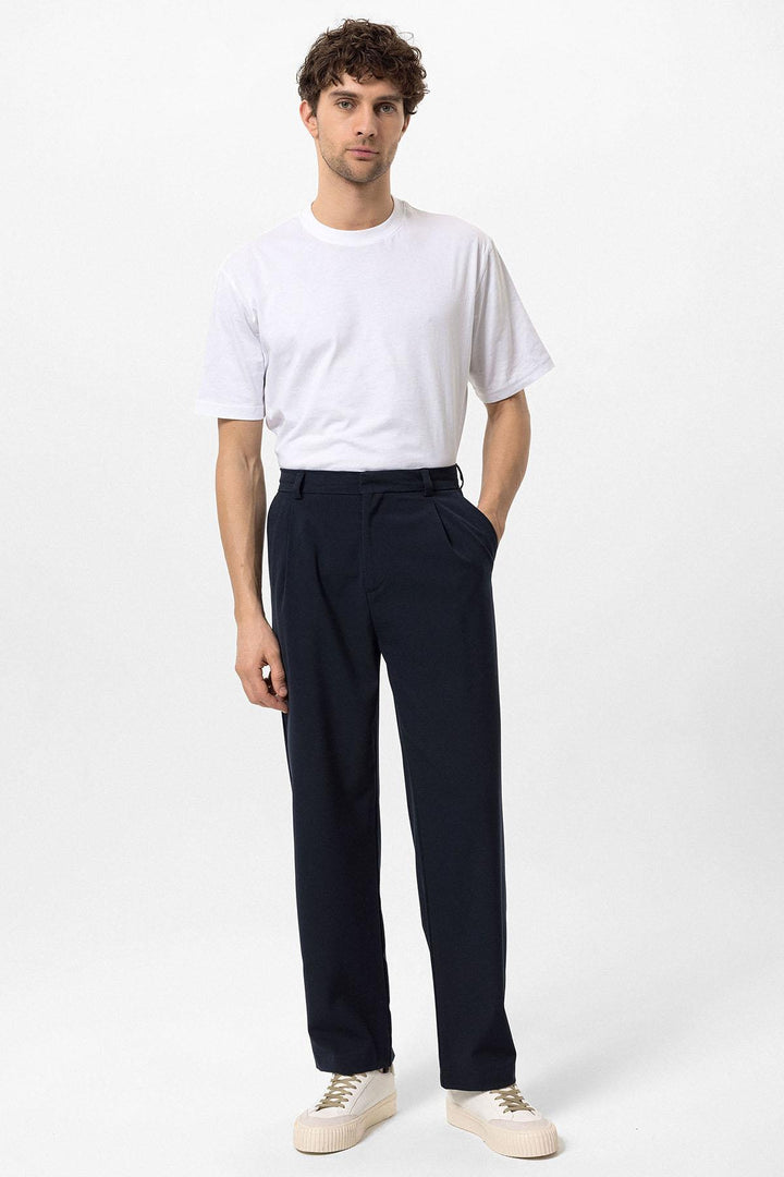 Men's Navy Blue High-Waisted Baggy  Pants - Wessi
