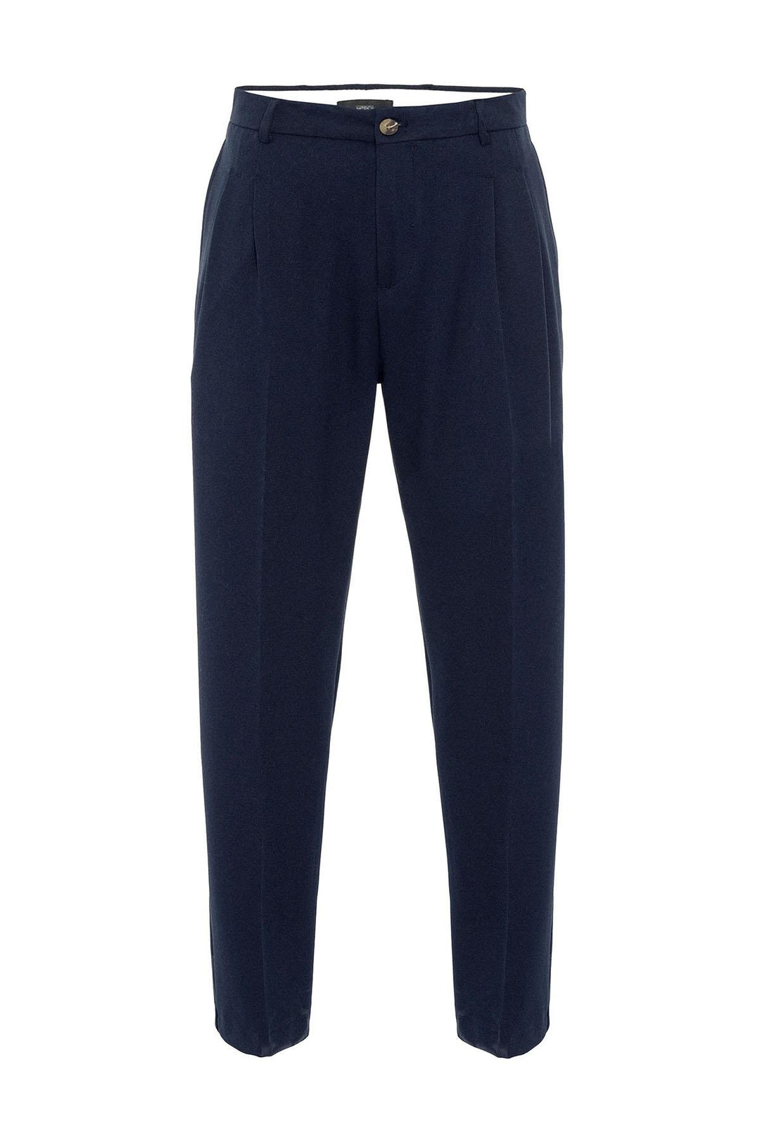 Men's Dark Navy Blue High-Waisted Relaxed Fit Pleated  Pants - Wessi