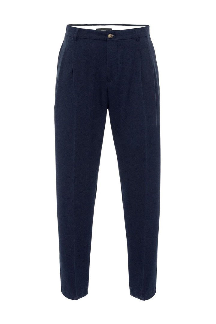 Men's Dark Navy Blue High-Waisted Relaxed Fit Pleated  Pants - Wessi