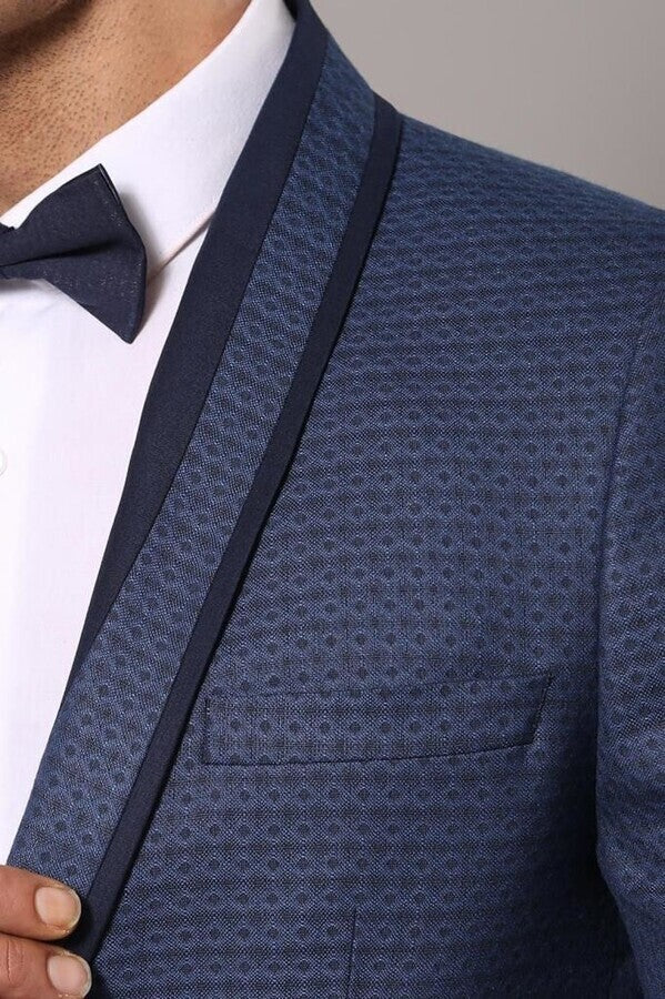 Blue Patterned Tuxedo Suit | Wessi