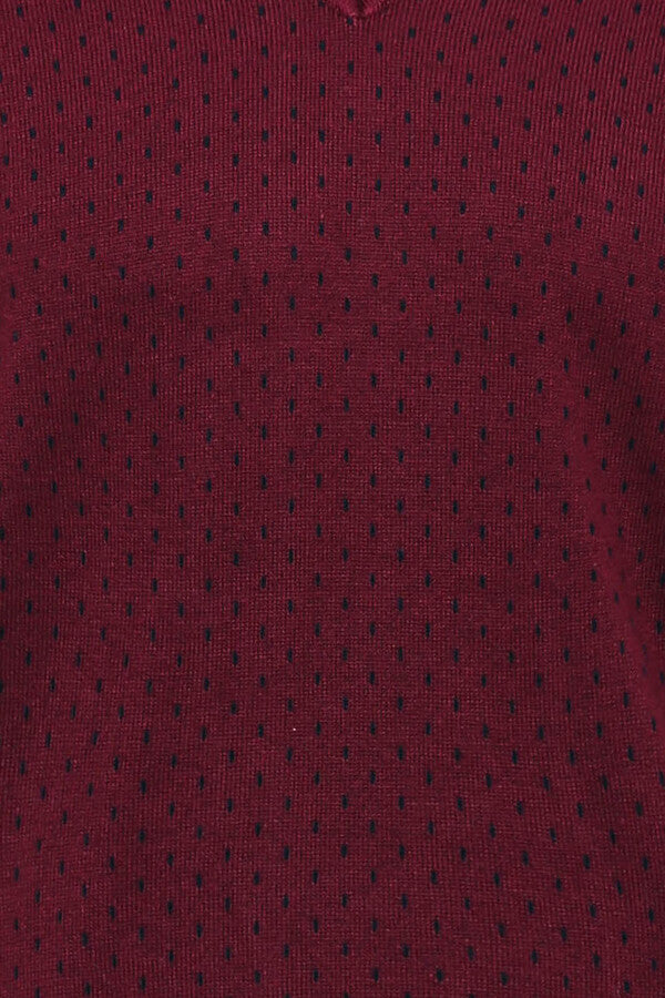 Pull Bordeaux Col V à Motifs de Pois - Wessi