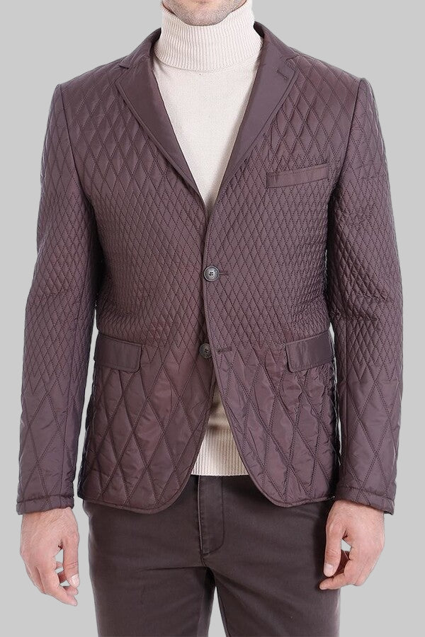 Slim Fit Brown Quilted Blazer - Wessi