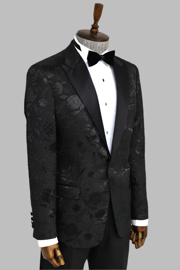 Blazer de bal noir à motifs floraux pour hommes - Wessi