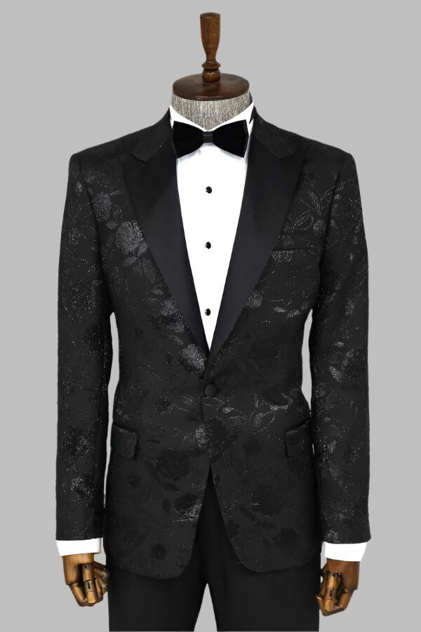 Blazer de bal noir à motifs floraux pour hommes - Wessi