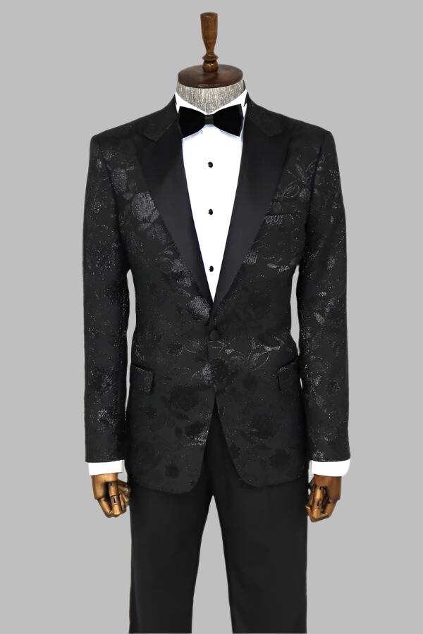 Blazer de bal noir à motifs floraux pour hommes - Wessi