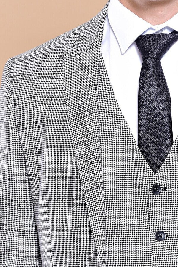 Grey Plaid Vested Men's Suit | Wessi
