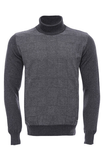 Pull Homme Anthracite à Motifs Demi Col Roulé - Wessi