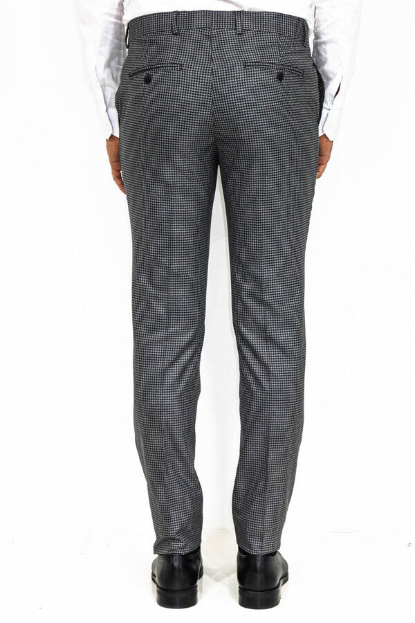 Houndstooth Patterned Anthracite Men Pants - Wessi