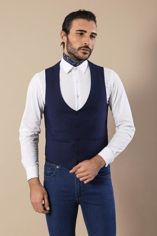 Navy Blue Vest Separate with Watch Pockets - Wessi