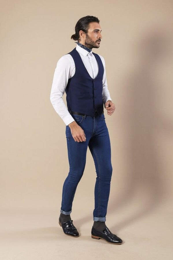 Navy Blue Vest Separate with Watch Pockets - Wessi