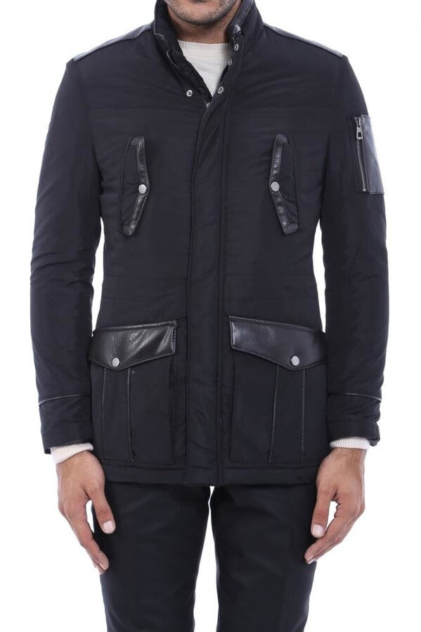 Leather Modeled Black Slim Fit Quilted Jacket - Wessi