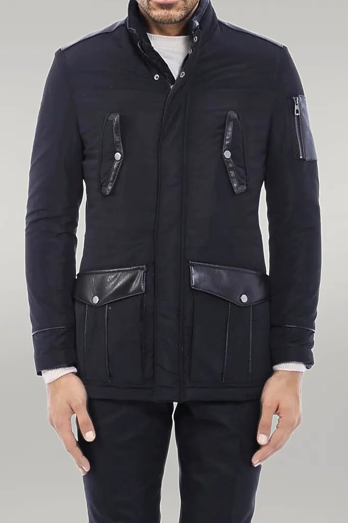 Leather Modeled Black Slim Fit Quilted Jacket - Wessi