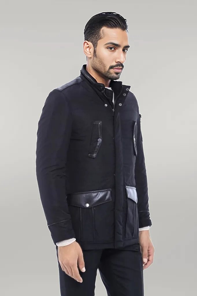 Leather Modeled Black Slim Fit Quilted Jacket - Wessi