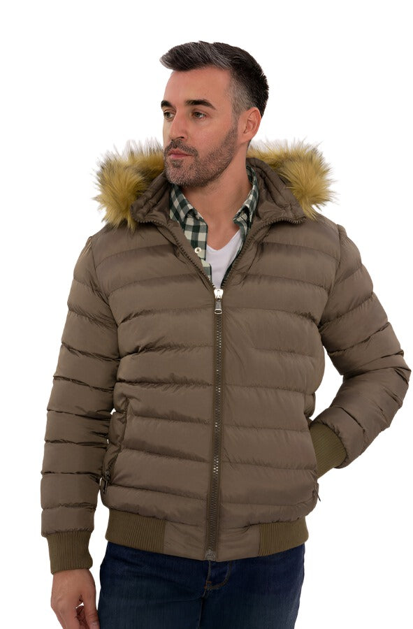 Men's Brown Down coat with Fur | Wessi