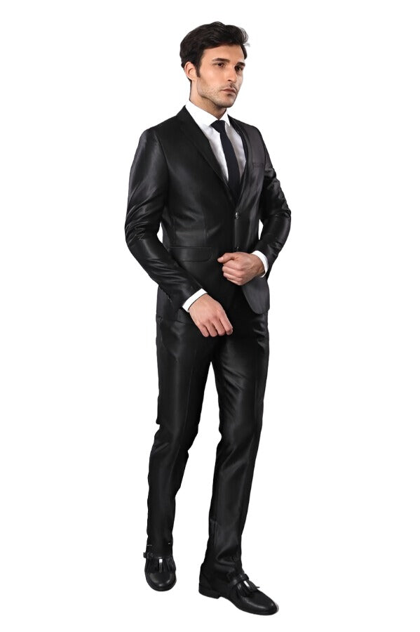 Black shiny on sale suit