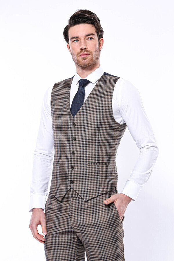 Patterned Brown Men's Vest - Wessi