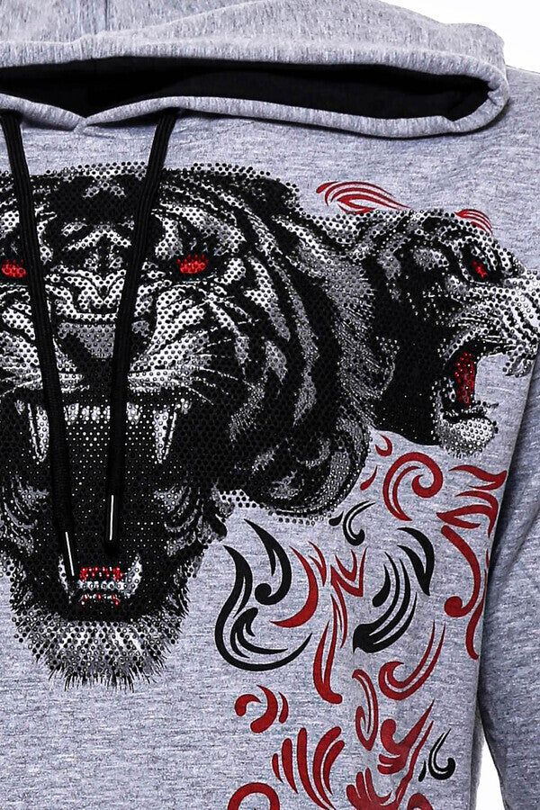 Sudadera Estampada Gris Plata Con Capucha - Wessi