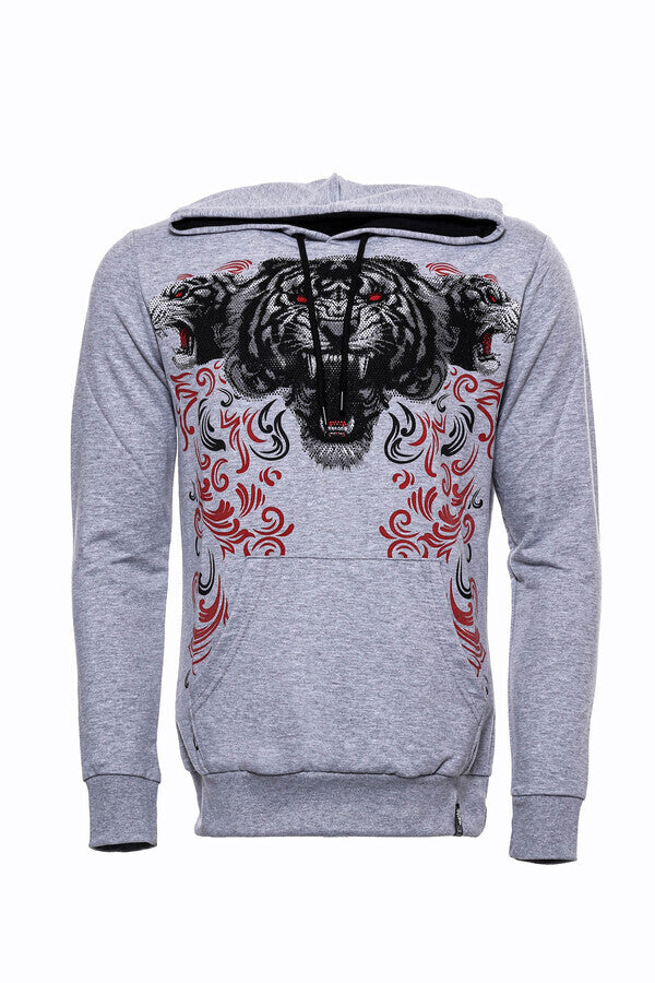 Sudadera Estampada Gris Plata Con Capucha - Wessi